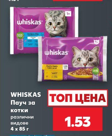 Пауч за котки различни видове 4 x 85 г - Кауфланд