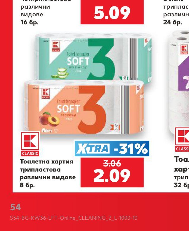 Тоалетна хартия трипластова различни видове 8 бр – Кауфланд