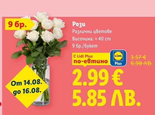 Рози 9 бр - Лидл