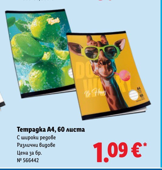 Тетрадка A4, 60 листа - Лидл