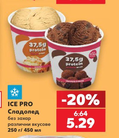 ICE PRO Сладолед без захар различни вкусове 250 г - Кауфланд