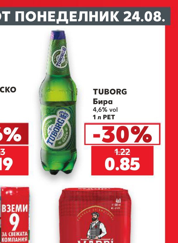 TUBORG Бира 4,6% vol 1 л PET – Кауфланд