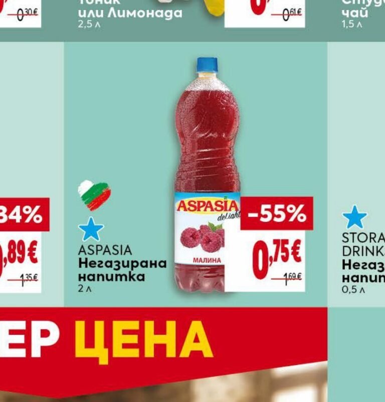 ASPASIA Негазирана напитка Малина 2 л - Била