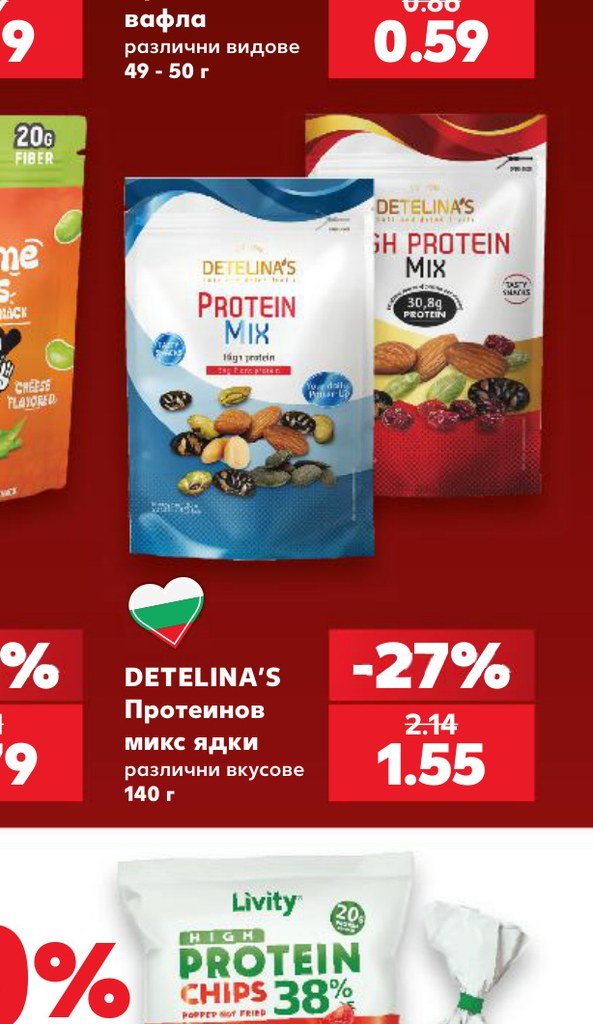 DETELINA’S Протеинов микс ядки различни вкусове 140 г - Кауфланд