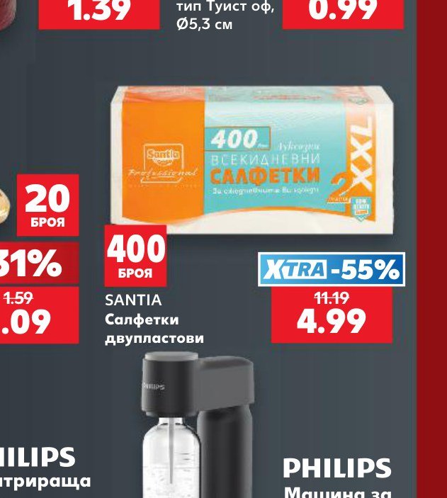 SANTIA Салфетки двупластови 400 броя - Кауфланд