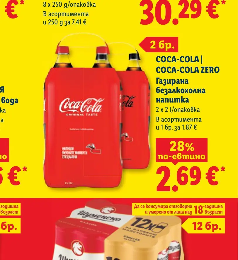 COCA-COLA | COCA-COLA ZERO Газирана безалкохолна напитка 2 x 2 l/опаковка 2 x 2 l - Лидл